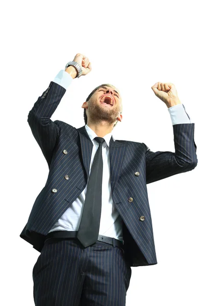 Very happy energetic businessman with his arms raised Royalty Free Stock Photos