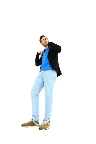 Retrato completo de sorrir homem bonito feliz em t-shirt vermelha casual — Fotografia de Stock