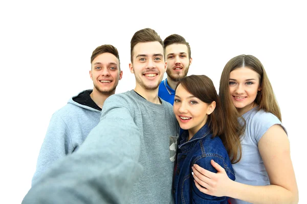 Skupina studentů šťastný mladý teenager s selfie Foto — Stock fotografie