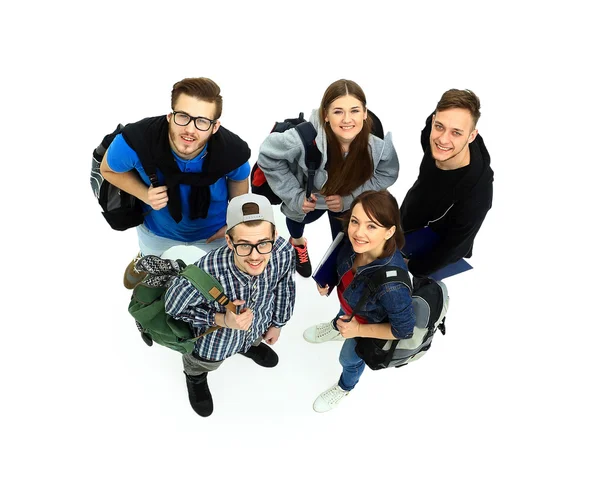 Vista superior. Feliz sorrindo jovem grupo olhando para a câmera . — Fotografia de Stock