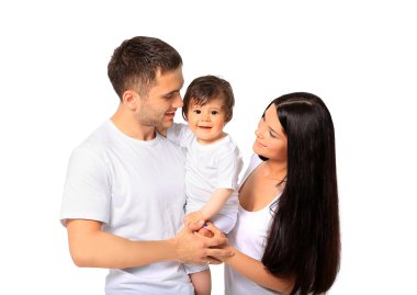 Genç aile beyaz izole