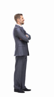 beyaz zemin üzerinde gülümseyen iş adamı