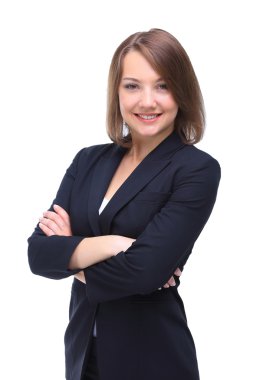 Beyaz arka plan üzerinde izole işkadını portresi kapatın