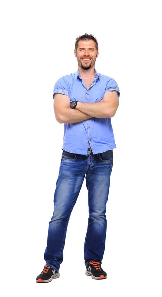 Guapo hombre sonriente aislado sobre fondo blanco — Foto de Stock