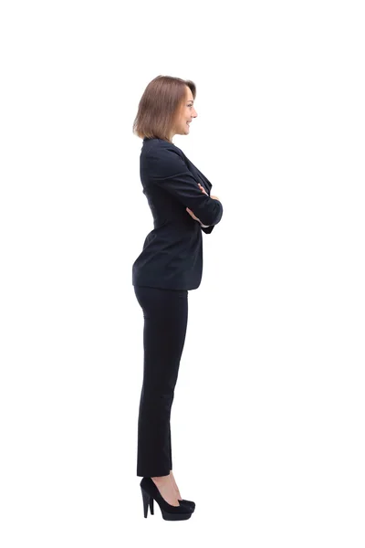 Full-length profile of businesswoman, isolated on white. — Stock Photo, Image