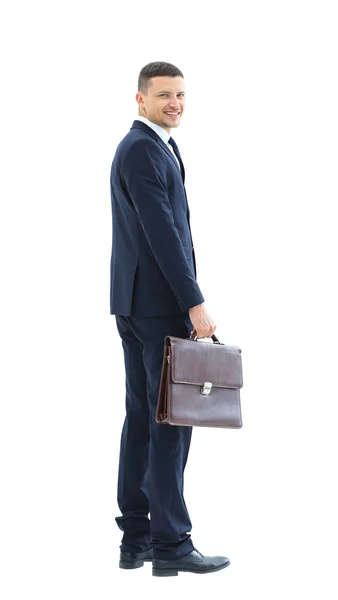 Homem de negócios isolado em branco. Vista lateral . — Fotografia de Stock