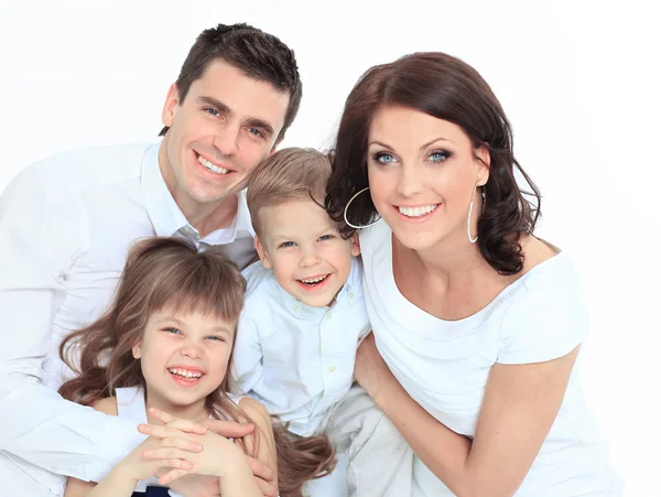 Familia acostada en su cama en casa —  Fotos de Stock