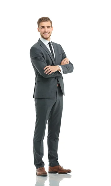 Full body of young handsome business man isolated on white backg — Stock Photo, Image