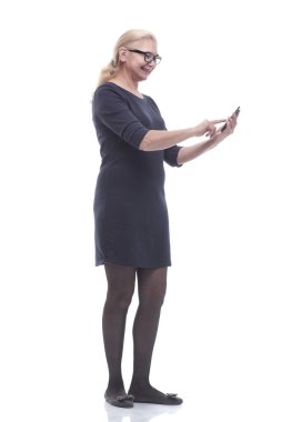 Tam gelişim. Akıllı telefonlu arkadaş canlısı bir kadın..