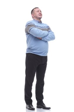 Tam gelişim. Gülümseyen olgun bir adamın portresi.