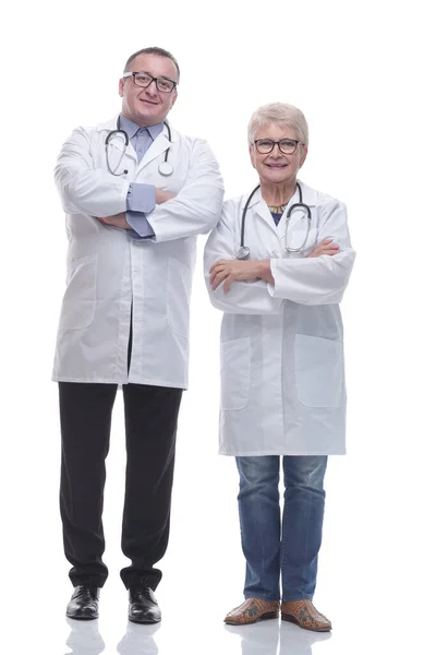 In full growth. two experienced doctors standing together. — Stock Photo, Image