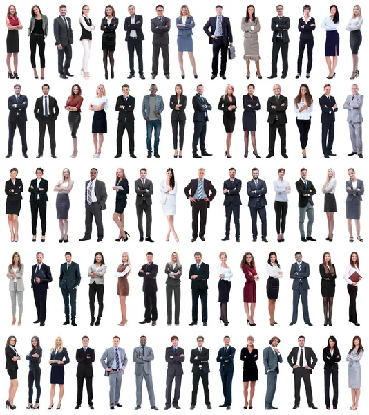 Collage de jóvenes empresarios de pie en una fila. — Foto de Stock