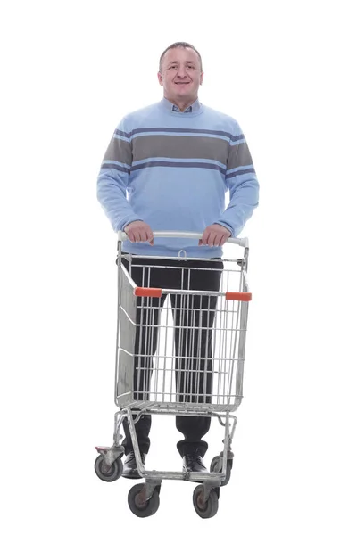 En pleno crecimiento. hombre casual seguro con carrito de compras — Foto de Stock