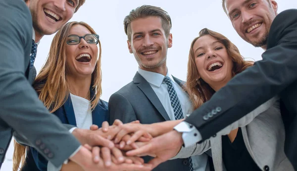 Equipe de negócios feliz celebrando a vitória no escritório — Fotografia de Stock