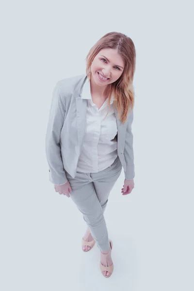 Succesvolle zakenvrouw - geïsoleerd over een grijze achtergrond — Stockfoto