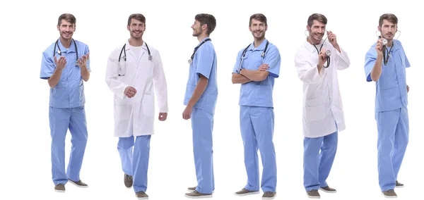 Collage panorámico grupo de médicos. aislado en blanco — Foto de Stock