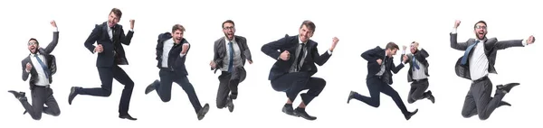 En pleno crecimiento. dos alegres personas de negocios bailando —  Fotos de Stock
