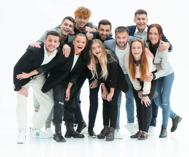Tam gelişim. Bir grup genç iş adamı bir arada duruyorlar..