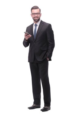 Tam boy. Endişeli iş adamı. beyaz üzerine izole