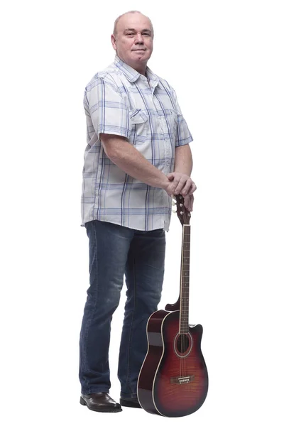 V plném růstu. starší muž s kytarou — Stock fotografie