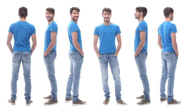 Boční pohled. moderní mladý muž v džínách. — Stock fotografie