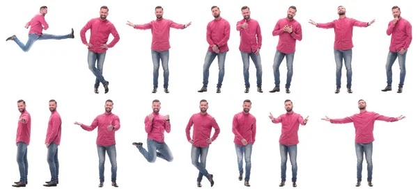 Collage de fotos de un hombre emocional con una camisa roja —  Fotos de Stock