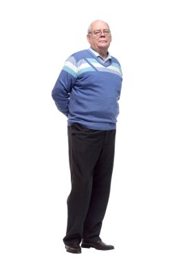 Tam gelişim. Mavi kazaklı yaşlı adam.