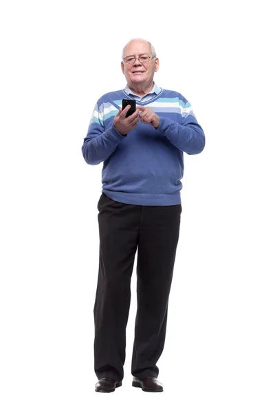 In full growth. senior man reading e-mail. — Stock Photo, Image