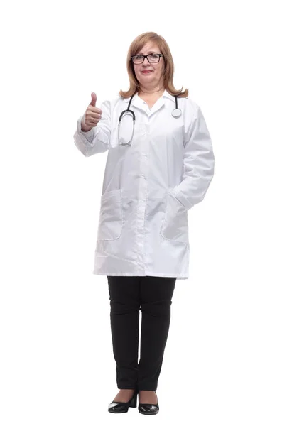 In full growth. confident female doctor pointing at you — Stock Photo, Image