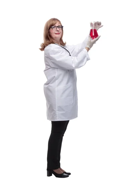 Side view. female doctor looking at the test results — Stock Photo, Image