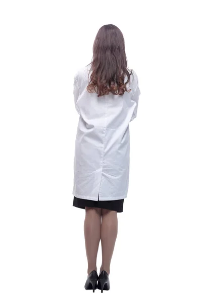 Rear view. female doctor looking at a white blank screen — Stock Photo, Image