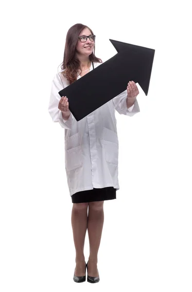 Qualified medical doctor woman pointing in the right direction — Stock Photo, Image