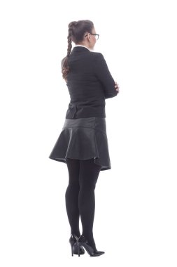 Dikiz aynası. Genç bir iş kadını beyaz bir ekrana bakıyor..