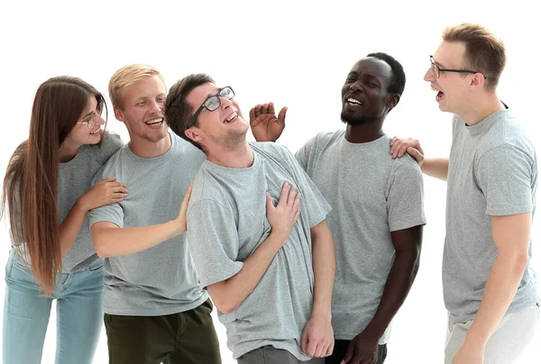 Groupe de jeunes amicaux divers. isolé sur blanc — Photo