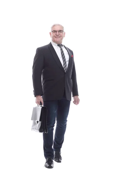 In full growth. a senior business man with a leather briefcase. — Stock Photo, Image