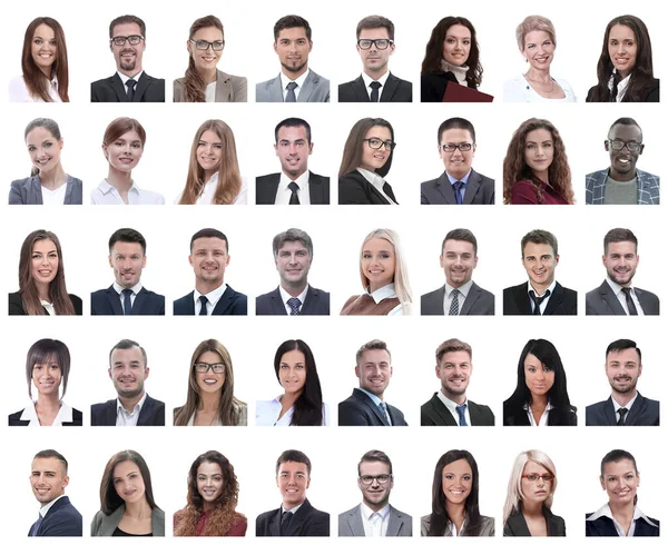 Collage de portraits d'employés à succès isolés sur blanc — Photo