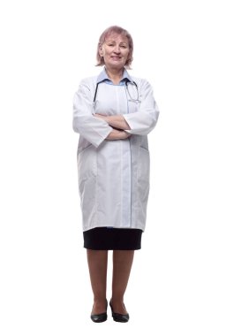 Steteskoplu kadın doktor. bir beyaz üzerinde izole