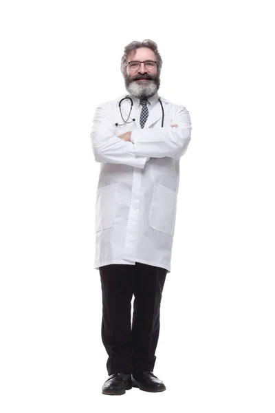 Confident doctor with a stethoscope. isolated on a white — Stock Photo, Image