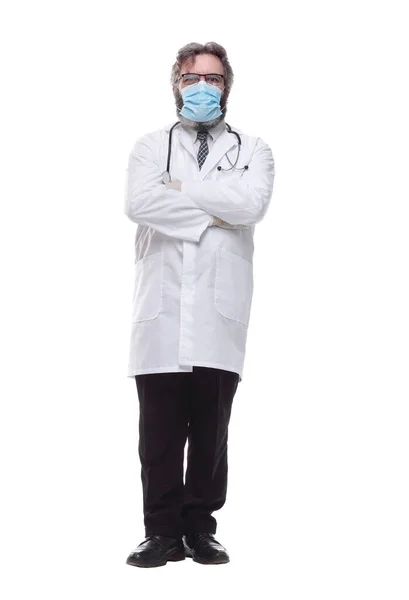 戴着防护面罩的医生治疗师。在白色的树上被隔离 — 图库照片