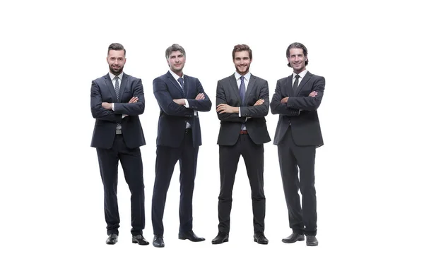 Grupa odnoszących sukcesy przedsiębiorców stojących razem. izolowany na białym — Zdjęcie stockowe