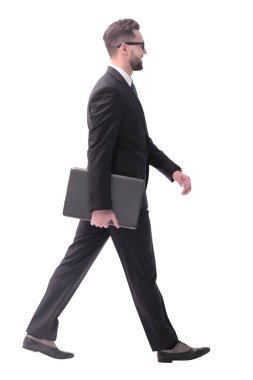 Tam gelişim. Bilgisayarlı başarılı iş adamı öne çıkıyor.