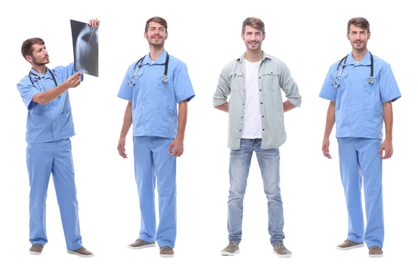 Collage läkare och ung man isolerad på vitt — Stockfoto