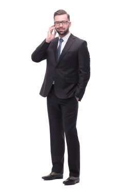 Tam boy. Endişeli iş adamı. beyaz üzerine izole