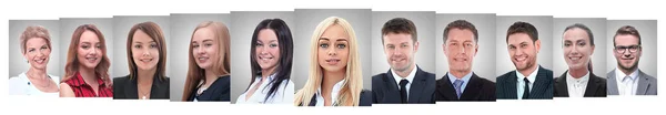 Panoramic collage of portraits of successful business people — Stock Photo, Image