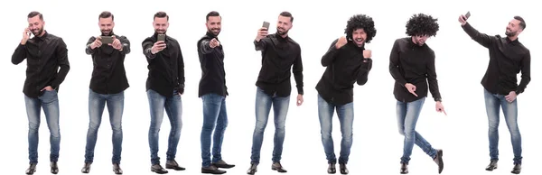 Collage von Fotos eines jungen Mannes mit einem Smartphone — Stockfoto