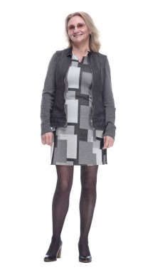 Gündelik giysiler içinde çekici genç bir kadın. bir beyaz üzerinde izole