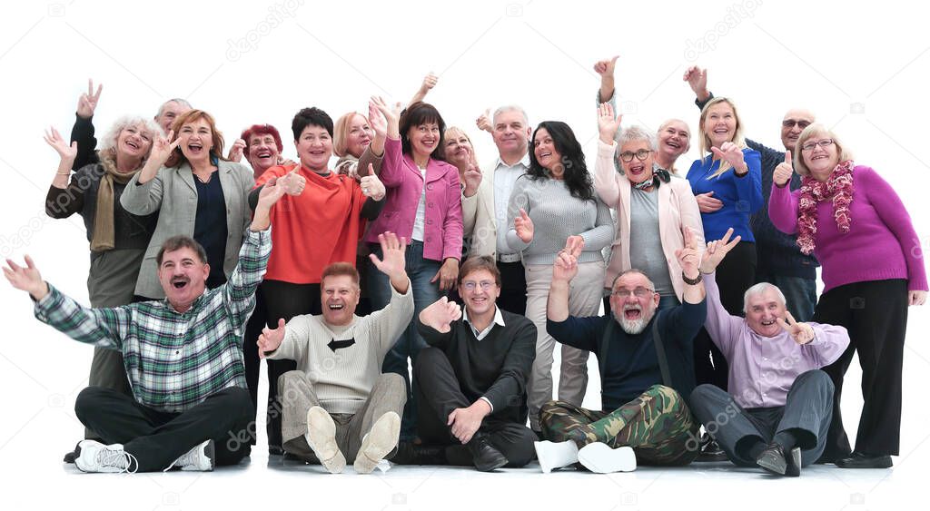 groups of happy mature people showing their success.