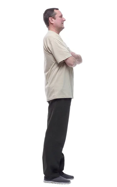 Side view. casual mature man looking at a white screen. — Stock Photo, Image