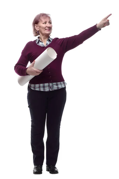 Доросла жінка з малюнками, що показують великі пальці вгору. ізольовані на білому — стокове фото