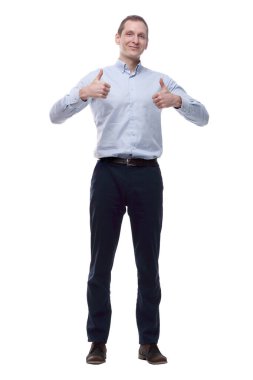 Gülümseyen genç adam sana bakıyor. bir beyaz üzerinde izole